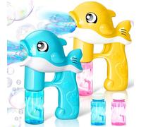 JOYIN 2 Bubble Guns Kit for Kids, EASTER Whale Automatic Bubble Maker Blower Machine with 4 Bubble Solutions, Bubble Blaster Party Favors, Summer Toy, Birthday, Outdoor & Indoor Activity (Blue Yellow)