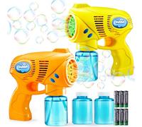 JOYIN 2 Bubble Guns with 2 Bubble Solution (260ml total) for Kids, Bubbles Maker, Blower, Machine Gun Blaster for Kids, Outdoors Activity, Summer Themed Party and Birthday Gift (Yellow+Orange)