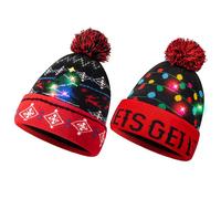 JOYIN 2 Pack LED Light-up Knitted Beanie Ugly Sweater Holiday Christmas Beanie Hat Knit Cap (Battery Included with 3 Flashing Modes)