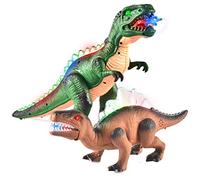 JOYIN 2 Pack Led Light Up T-Rex Walking Realistic Dinosaur Toy With Led Light & Roaring Sound Green