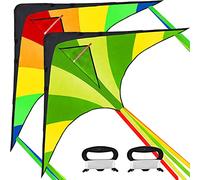 JOYIN 2 Packs Large Delta Kites - Green and Multicolor, Easy to Fly for Kids and Adults With 262.5 ft String - Beach Kite for Outdoor Games Activities and Beach Toys