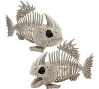 JOYIN 2 PCS 6.3”(16 cm) Halloween Pose-N-Stay Fish Skeleton Animal Plastic Bones with Posable Joints for Halloween Decorations Party Props