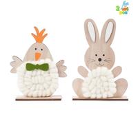 JOYIN 2 Pcs Easter Wooden Ornament Bunny Chicks Decoration Easter Tabletop Home Decoration Easter Egg Wooden Bunny Rabbit Crafts Spring Decor