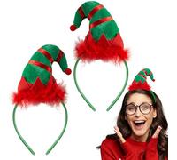 JOYIN 2 Pcs Elf Furry Hat Headbands, Green & Red Mini Headband, Christmas Elf Hat Accessories, Christmas Party Toy Gifts