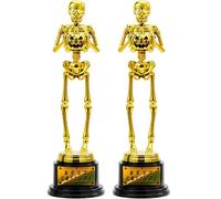 JOYIN 2 PCS Halloween Trophy Awards Best Costume Skeleton 11.25 X 3.5” for Halloween Medals Party Favor Prizes, Golden Costume Contest Trophy, Trick or Treat