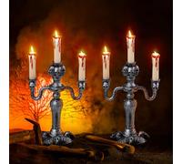 JOYIN 2 Pcs Light Up Haunted Candelabra Prop, LED Candles with 6-Hour Timer, Battery Operated Flickering Lights Candles for Halloween Home Decor Indoor Decoration Halloween Decoration