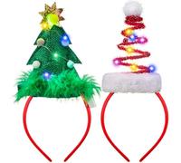 JOYIN 2 Pcs Lighted Christmas Headbands with LED lights in Springy Santa Hat & Christmas Tree Designs for Holiday Parties (ONE SIZE FIT ALL)