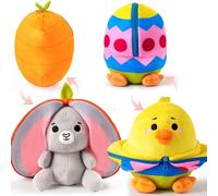 JOYIN 2 PCS Stuffed Animal Plush Hiding Bunny Chick, Floppy Rabbit Ear Chick Wing Plushie with Zipper, Hide Carrot Egg Pillow, Reversible Easter Stuffed Animals, Soft Plush Toy Gifts for Kids.