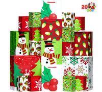 JOYIN 20 Christmas Goody Gift Bags with Handles Assorted Sizes Holiday Paper Goodie Bag for Xmas Gift-Giving Classroom and Party Favors