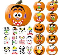 JOYIN 20 Pcs Halloween Pumpkin Stickers Craft for Kids in 12 Designs Halloween Make Your Own Pumpkin Face Decorating Stickers Party Supplies Trick or Treat Party Favors
