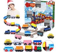 JOYIN 2025 Christmas Advent Calendar 12 Days Countdown Calendar with 12 Pcs Wooden Train Cars Magnetic Train Sets for Boys Kids Party Favors, Classroom Prizes