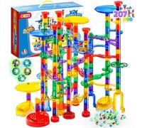 JOYIN 207Pcs Marble Run Premium Toy Set, Construction Building Blocks Toys, STEM Educational Building Block Toy(147 Plastic Pieces + 60 Glass Marbles)