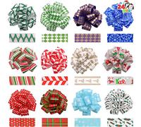 JOYIN 24 Christmas Pull Bows 5", gift wrapping Ribbon Easy and Fast Gift Wrapping Accessory for Christmas Bows Baskets Wine Bottles Gifts Decoration, Gift Wrapping