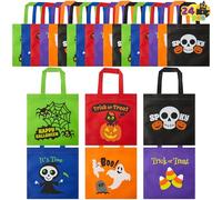 JOYIN 24 Halloween Trick or Treat Colorful Non-Woven Tote Goody Tote Bags (8.6" x 8.6"/21.8cm x 21.8cm) with Handles for Truck or Treat present Party Favor Gift Bags