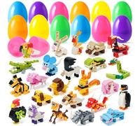 JOYIN 24 Packs Prefilled Easter Eggs with Toys, Cute Animals Building Blocks 3.23" for Basket Stuffers, Kids Party Favors, Egg Hunt, Classroom Events