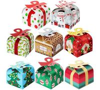 JOYIN 24 PCS 3D Christmas Goody Gift Boxes with Bow for Holiday Xmas Goodie Paper Boxes, School Classroom Party Supplies, Candy Treat Cardboard Cookie Boxes (3.75” x 3.75” x 3.1”)