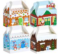 JOYIN 24 PCS 3D Christmas House Cardboard Treat Boxes for Holiday Xmas Goody Gift, Goodie Paper Boxes, School Classroom Party Favor Supplies, Candy Treat Cardboard Cookie Boxes