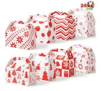 JOYIN 24 PCs 3D Halloween Christmas House Cardboard Goodie Boxes (6"x5.5"x3") Holiday Pastries, Cupcakes, Cookies Goodie, Brownies, Donuts Gift-Giving Goody. (Christmas Characters 2)