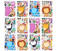 JOYIN 24 PCS 6”x 9"(15.2 * 22.8cm) Make-a-face Sticker Sheets for Kids, Make Your Own Animal Safari and Match Sticker Sheets with Safari and Fantasy Animals Kids Party Favor Supplies Craft