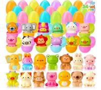 JOYIN 24 Pcs Animals Squishy Toy Prefilled Easter Eggs, Squeeze Toy Fillers for Easter Eggs Hunt, Easter Basket Stuffers, Filling Treats, Party Favor, Classroom Prize Supplies