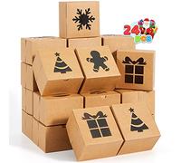 JOYIN 24 PCS Brown Bakery Boxes with Window, 4"x 4"x 2.5" Small Kraft Cookie Boxes for Christmas Cupcakes, Cookies, Brownies, Donuts, Truffles Gift-Giving