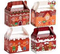 JOYIN 24 PCS Christmas Cookie Boxes, Christmas 3D House Cardboard Treat Boxes for Holiday Xmas Goody Gift, Goodie Paper Boxes, School Classroom Party Favor Supplies, Candy Treat