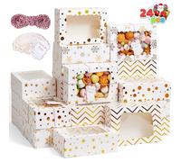 JOYIN 24 Pcs Christmas Cookie Boxes, Gold Foil Treat Boxes with Windows 9" x 6.2" x 3" Bakery Gift Wrapping Box for Xmas Holiday Party Favor Pastries, Cupcakes, Cookies, Brownies, Donuts Gift-Giving
