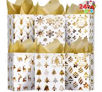 JOYIN 24 Pcs Christmas Foil Gold Gift Bags Metallic Bags with Tissue Paper and Name Card Tags for Present Wrapping Wedding Xmas Party Favor Decor