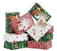 JOYIN 24 PCS Christmas Foil Treats Cookie Gift Box (8.75" x 5.75" x 2.75") Colorful Pattern with Window for Pastries, Cupcakes, Cookies, Brownies, Donuts Gift-Giving