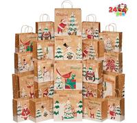 JOYIN 24 PCS Christmas Kraft Gift Bags With Assorted Prints for Goody Bags, Xmas Party Favors, School Classrooms (Tissue Paper Not Included)