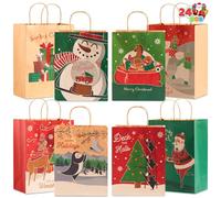 JOYIN 24 Pcs Christmas Kraft Paper Gift Bags with Twine Handles, 10 X 13 X 5'' Large Xmas Gift Bags for Holiday Present Wrapping, Christmas Goodie Bags, Xmas Goody Bags Party Supplie