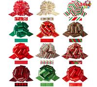 JOYIN 24 PCS Christmas Pull Bows for Gift Wrapping 4.7", Gift Wrap with Ribbon Pull Bows, Easy and Fast Wrapping Accessory for Xmas, Baskets, Wine Bottles, Present, Florist, Bouquet Decoration