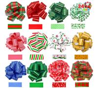 JOYIN 24 PCS Christmas Wrap Ribbon Pull Bows (5"" Wide); Easy and Fast Gift Wrapping Accessory for presents Bows Baskets Wine Bottles Decoration X