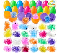 JOYIN 24 Pcs Easter Prefilled Eggs with Mochi Toy, Squeeze Toy Fillers for Easter Egg Hunt, Basket Stuffers, Party Favor, Stress Release, Classroom Prize