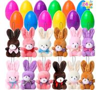 JOYIN 24 Pcs Filled Easter Eggs Plush Toy, Bright Colorful Eggs Prefilled with Variety Plush Bunnies for Kids Toddlers, Easter Basket Stuffers and Party Favors