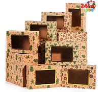 JOYIN 24 PCS Foiled Christmas Cookie Boxes with Window 8.75" x 5.6" x 2.75”, Treat Boxe for Doughnut and Cookie, Brown Kraft Bakery Boxes, Xmas Gift Baking Box for Pastries, Cupcakes