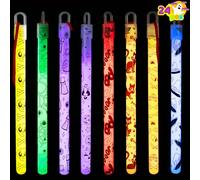 JOYIN 24 Pcs Halloween Glow Stick Hanging Wands in 8 Different Pattern Designs and 6 Colors for Halloween Party Favors, Halloween Party Supplies, Glow in the Dark, Halloween Goodie Bag Fillers