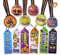 JOYIN 24 PCS Halloween Medal Trophies and Trophy Ribbons for Award Party Celebration and Spooky Contest Rewards, Halloween Party Favors for Kids, Carnival Game Prizes