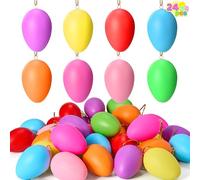 JOYIN 24 Pcs Multicolor Plastic Easter Hanging Eggs, 6CM, 8 Colors, Decorative Eggs with Hanger for Easter Tree Decoration & Outdoor Indoor Hanging Decor