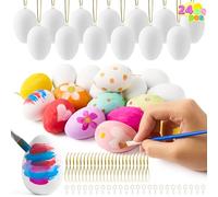 JOYIN 24 Pcs Plastic Easter Eggs for Painting and Decorating, Hanging Craft Eggs with Rope, Blank Easter Egg Ornaments for DIY Coloring, Easter Party Decorations and Craft Kit