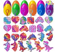 JOYIN 24 Pcs Pre Filled Easter Eggs with Bubble Fidget Keychain for Easter Party Favor, Pop Fidget Stress Relief Squeeze Bubble for Easter Eggs Hunt Gifts Easter Basket Stuffers