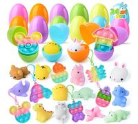 JOYIN 24 Pieces Pre-Filled Easter Eggs with Assorted Toys, Filled with Mochi and Pop Bubble Keychains, Stuffed Easter Eggs for Kids to Hunt, Easter Basket Fillers for Kids