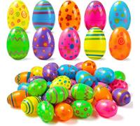 JOYIN 24PCS 2.3" Printed Eggs, Empty Plastic Eggs Fillable, Bright Plastic Eggs Bulks for Festival Hunt, Filling Treats, Basket Stuffers, Classroom Prize Supplies