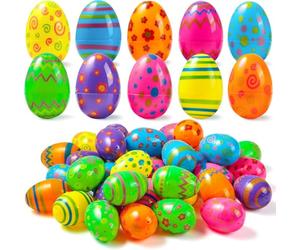 JOYIN 24PCS 2.3" Printed Eggs, Empty Plastic Eggs Fillable, Bright Plastic Eggs Bulks for Festival Hunt, Filling Treats, Basket Stuffers, Classroom Prize Supplies