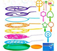 JOYIN 24pcs Big Bubble Wands Set Bulk for Kids Summer Outdoor Activity Party Favors, 18 Pcs Giant Bubble Maker with Tray, 12"(30.4cm) Large, 6 Pcs Bubble Solution Suitable for All Age People