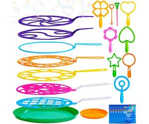 JOYIN 24pcs Big Outdoor Bubble Wands Set, 53cm Giant Bubble Wands Bulk for Kids Summer Activity, 18 Pcs Giant Bubble Maker with Tray, 12"Large, 6 *12ml Pcs Bubble Solution Suitable for All Age People