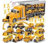 JOYIN 25 in 1 Construction Toys for 3 Year Old Boys, Digger Toys as Boys Toys Age 3 4 5 6, Transporter Car Set with Sounds and Lights, Vehicle Toys Christmas Birthday Gifts for Boys