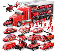 JOYIN 25 in 1 Fire Engine Truck Vehicle Toy Set with Sounds and Lights, Emergency Fire Truck Car Toy, Birthday Gift for 3+ Years Old Boys
