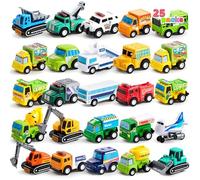 JOYIN 25 Piece Pull Back City Cars and Trucks Toy Play Vehicles Set for Toddlers 3+ Year Old Girls and Boys, Small Die-Cast Car Set for Kids