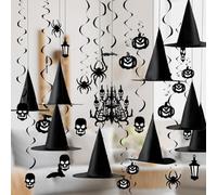 JOYIN 27 Pcs Halloween Hanging Swirl Decorations and Witch Hats, Haunted House Chandelier Decoration, Halloween Ceiling Hanging Pumpkin Spider Ghost Decor, Halloween Party Decorations Party Supplies